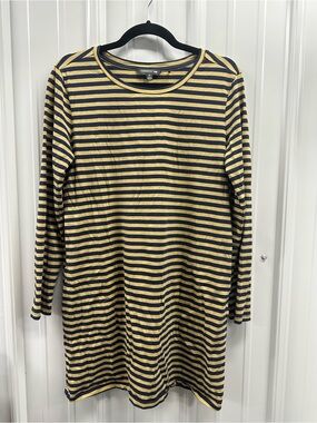 Toad&Co Navy and Mustard Striped Long Sleeve Dress with Pockets